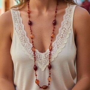 ✨️NWOT! Carnelian and Red Coral 48" Long Necklace! Dina's Brand!